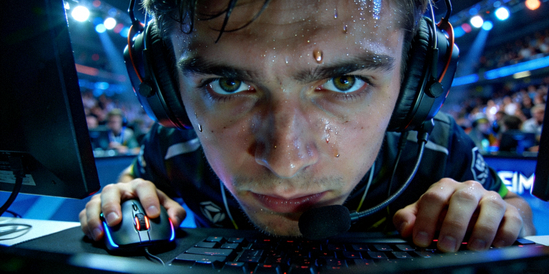 CS:GO职业选手在IEM大赛中专注比赛的特写镜头